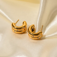 18K C Hoop Layered Earrings