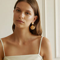 18K Sea Shell Pearl Statement Drop Earrings