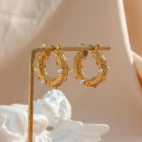 18K Zircon Pearl Texture Hoop Earrings