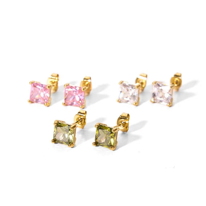 18K Crystal Diamond Square Earrings