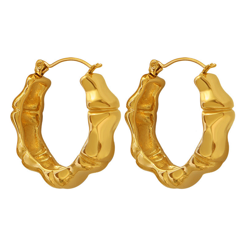 18K Vintage Bamboo Hoop Earrings