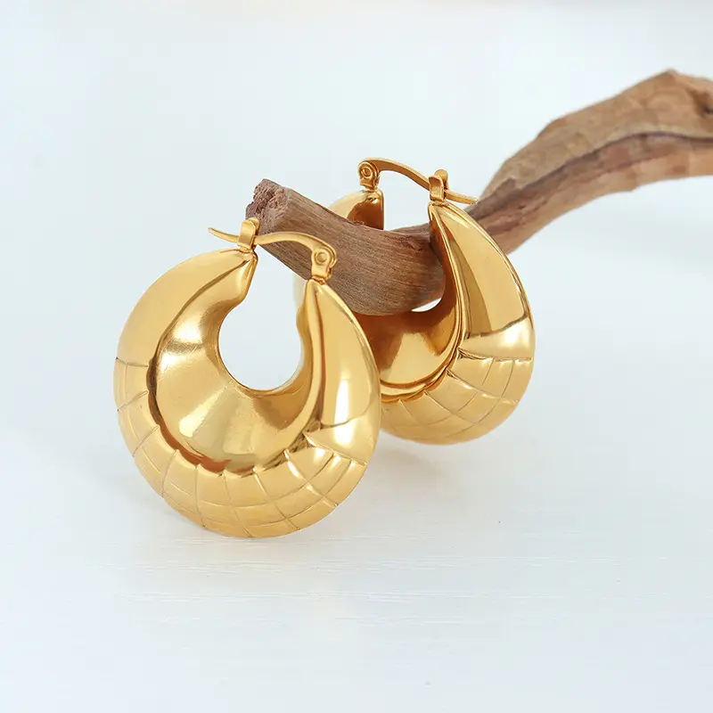 14K Textured Thick Chunky Hoop Earrings