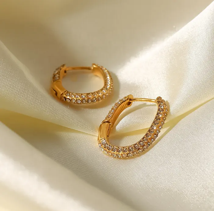 14K Paved Zirconia U Shaped Hoop Earrings