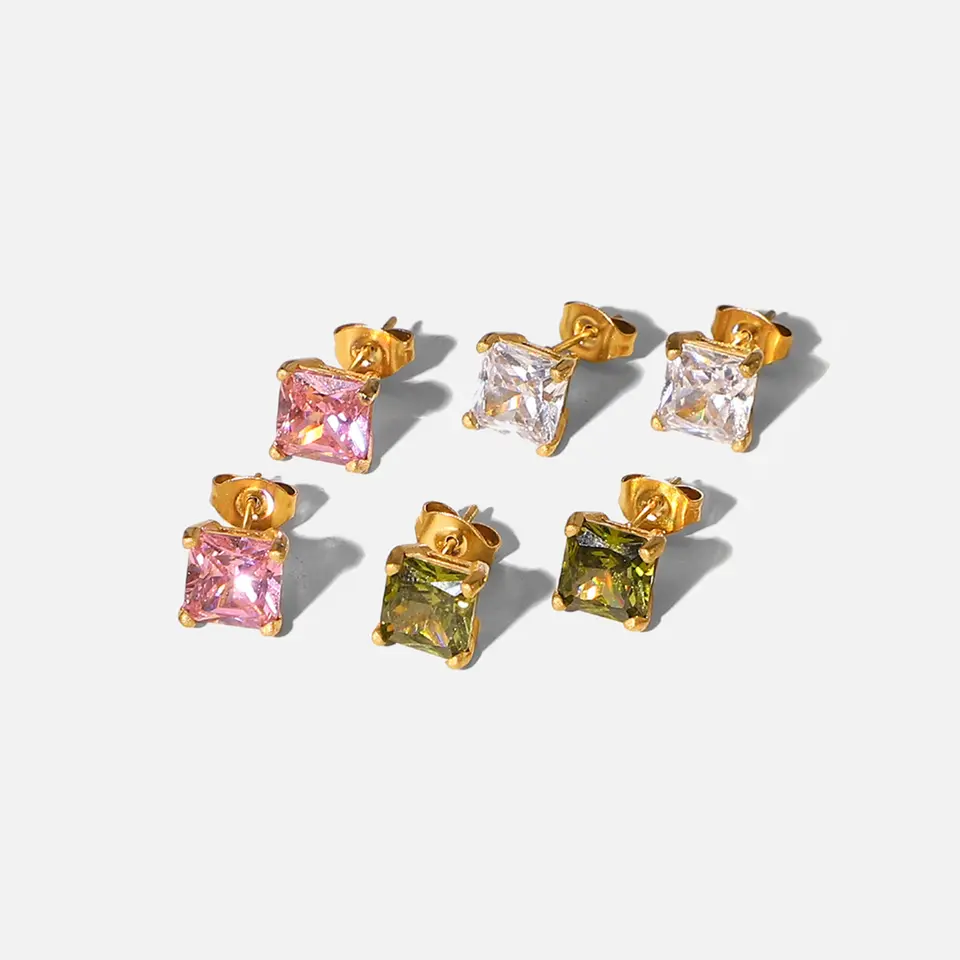 18K Crystal Diamond Square Earrings