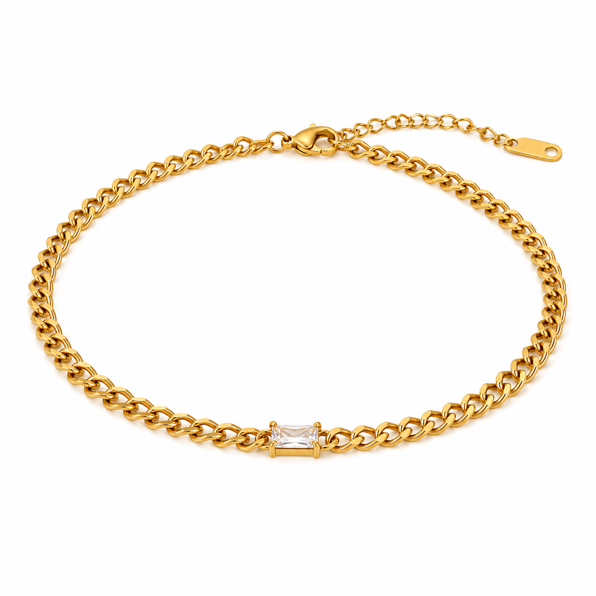 18K Baguette CZ Cuban Anklet