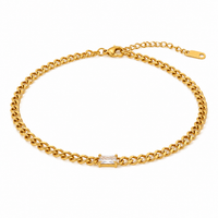 18K Baguette CZ Cuban Anklet