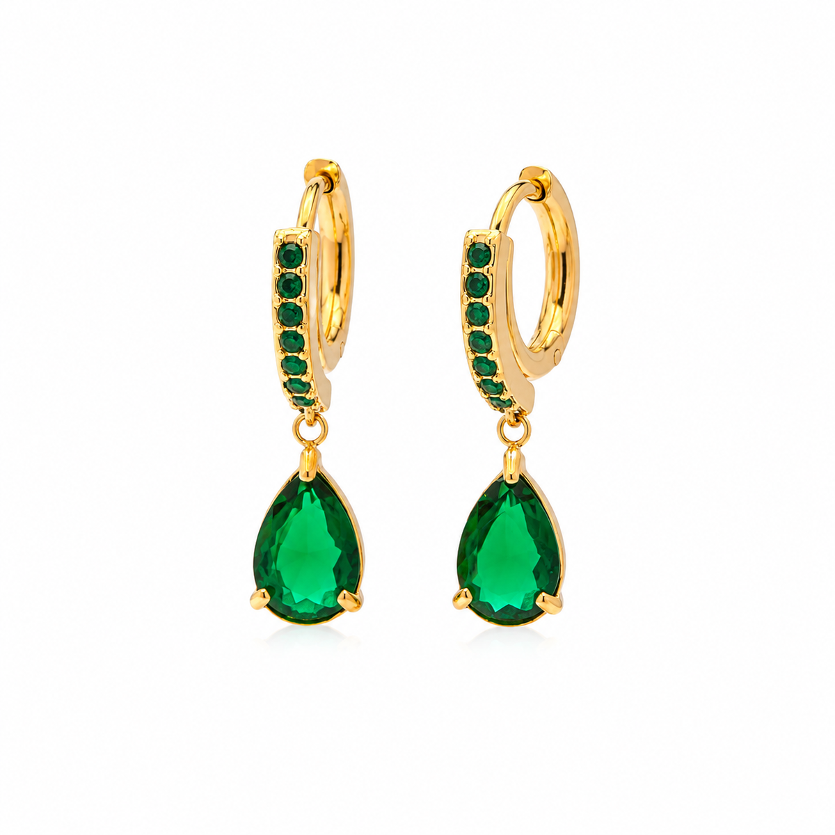 18K Emerald CZ Mini Hoops