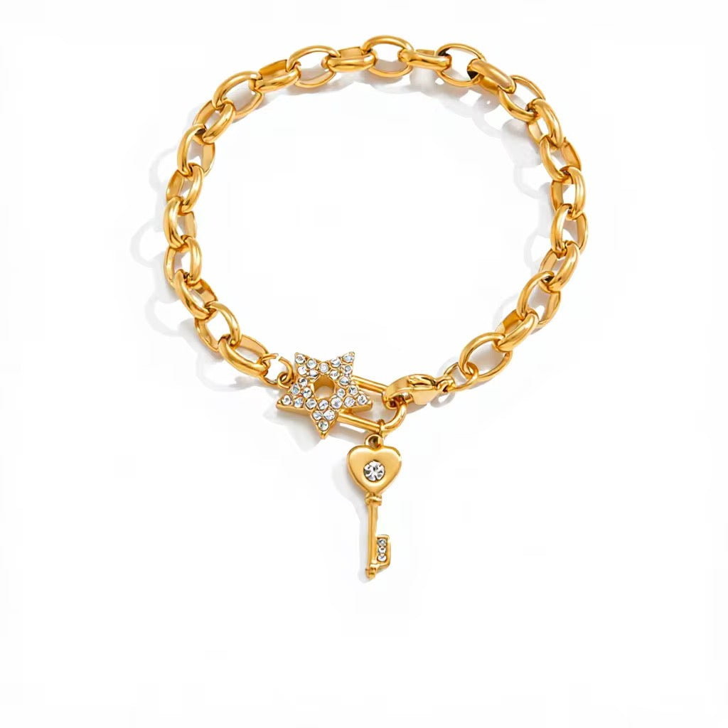 18K Key Heart Chunky Bracelet