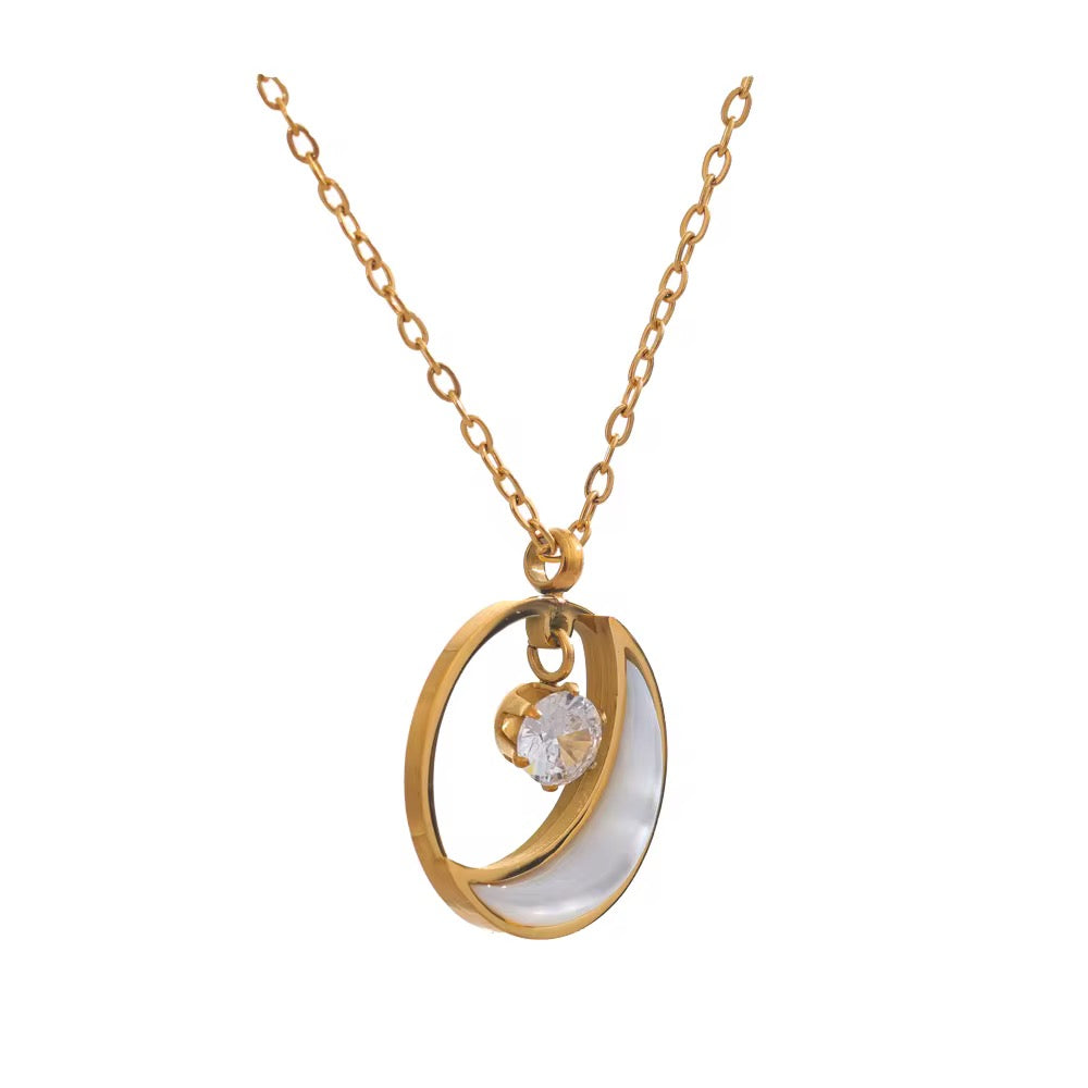 18K Mother Pearl Moon CZ Necklace