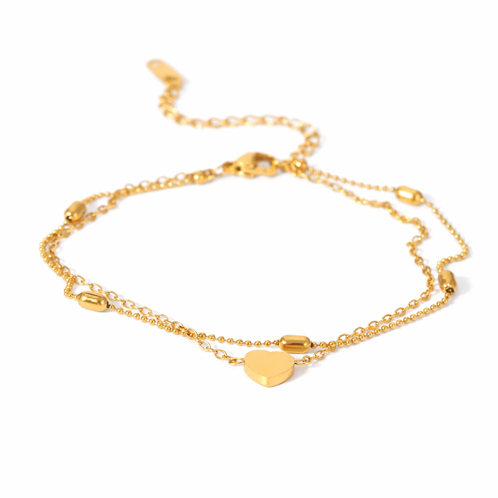 18K Layered Heart Anklet