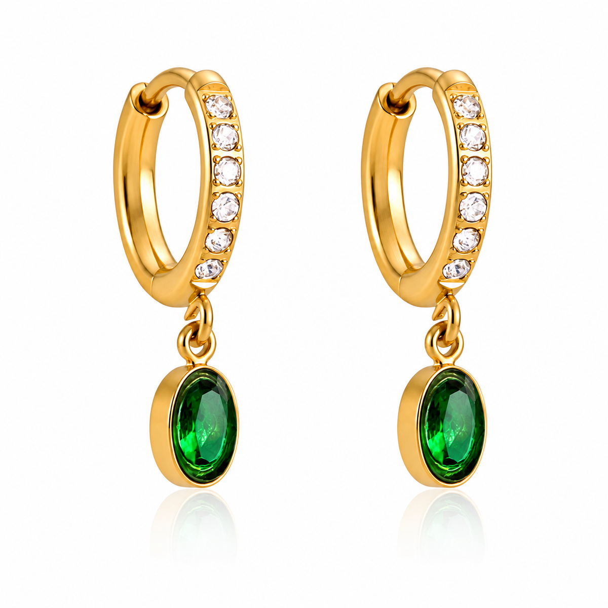 18K Emerald CZ Huggies