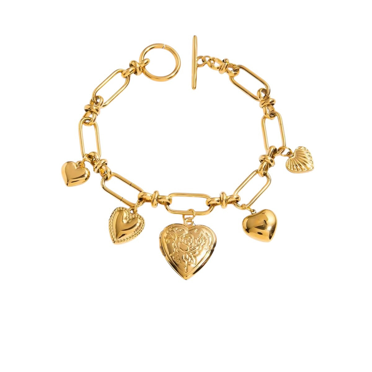18K Chunky Heart Charms Bracelet