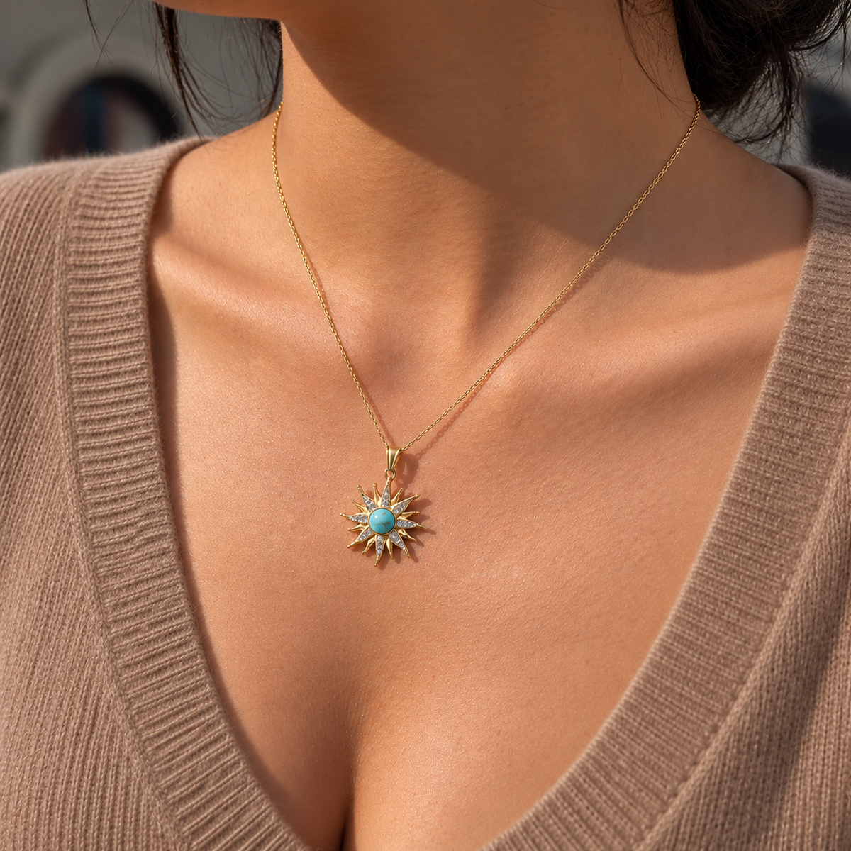 18K Turquoise Sunburst Necklace