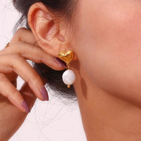 18K Heart Freshwater Pearl Pendant Earrings