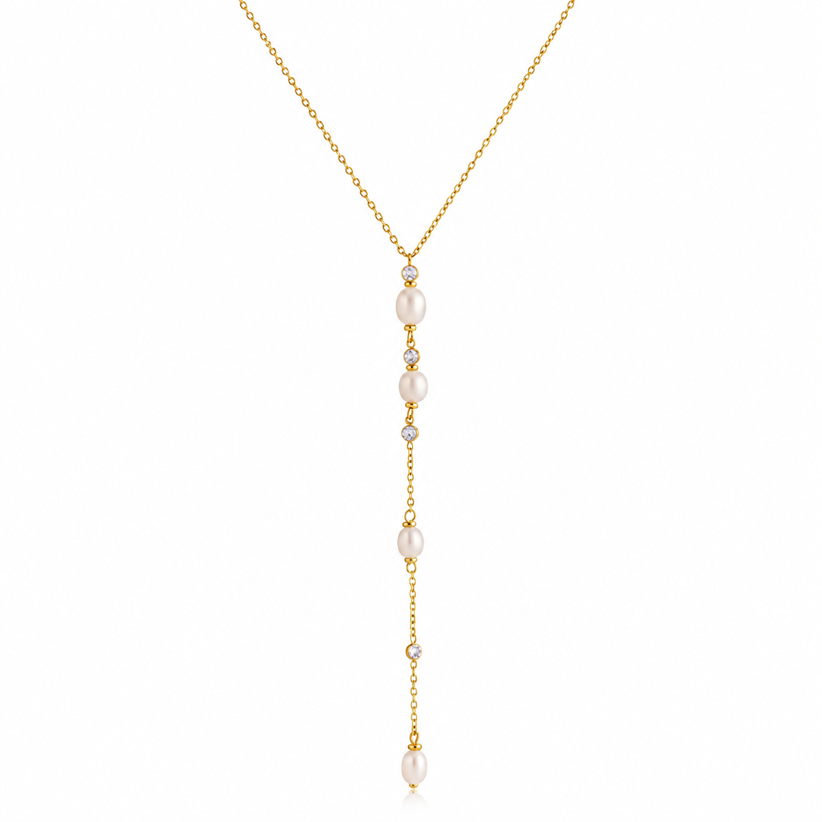 18K Dainty Y Pearl Necklace