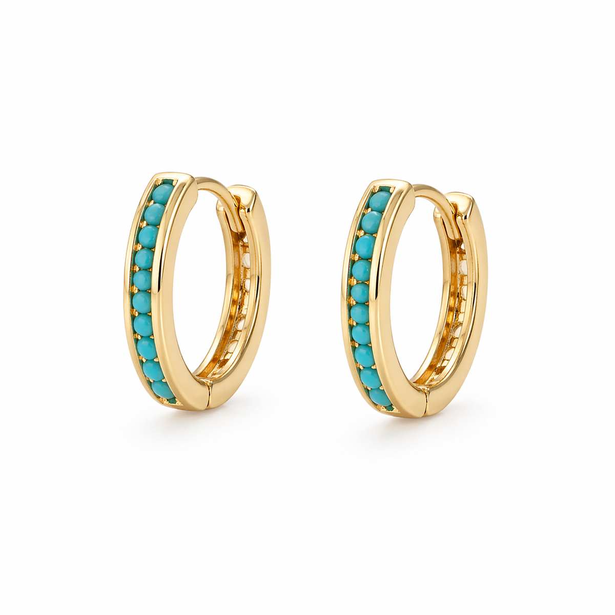 24K Turquoise Lined 15mm Huggies