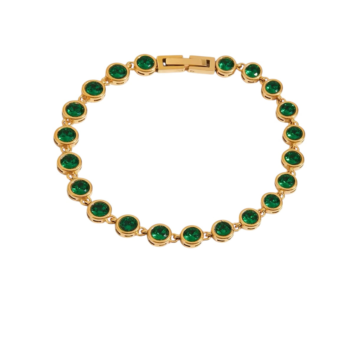 18K Emerald Round Bezel Tennis Bracelet