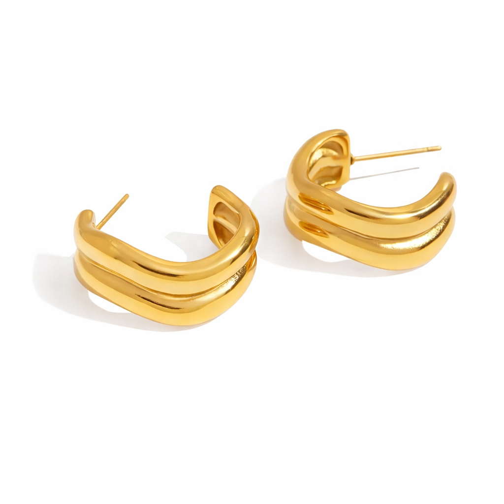 18K Wavy Open C Hoops