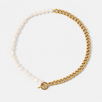 18K Half Pearl Half Cuban Necklace
