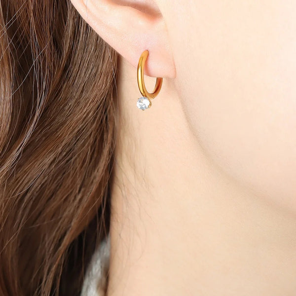 18K Mini Sparkling Zircon Huggie Earrings