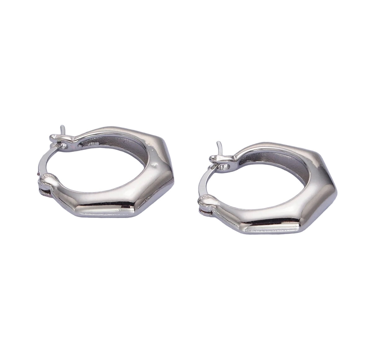 Silver 20mm Hexagonal Dome French Latch Earrings