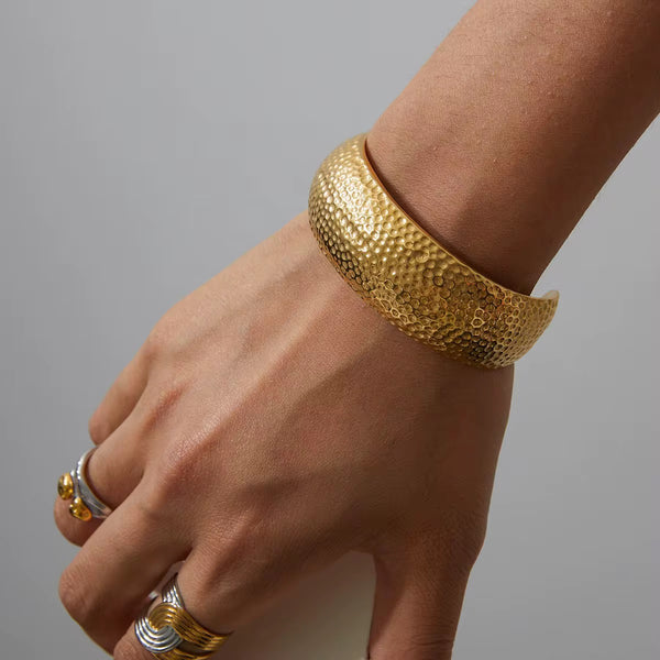 18K Textured Statement Cuff Bangle