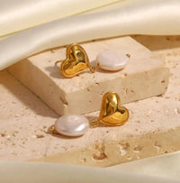 18K Heart Freshwater Pearl Pendant Earrings