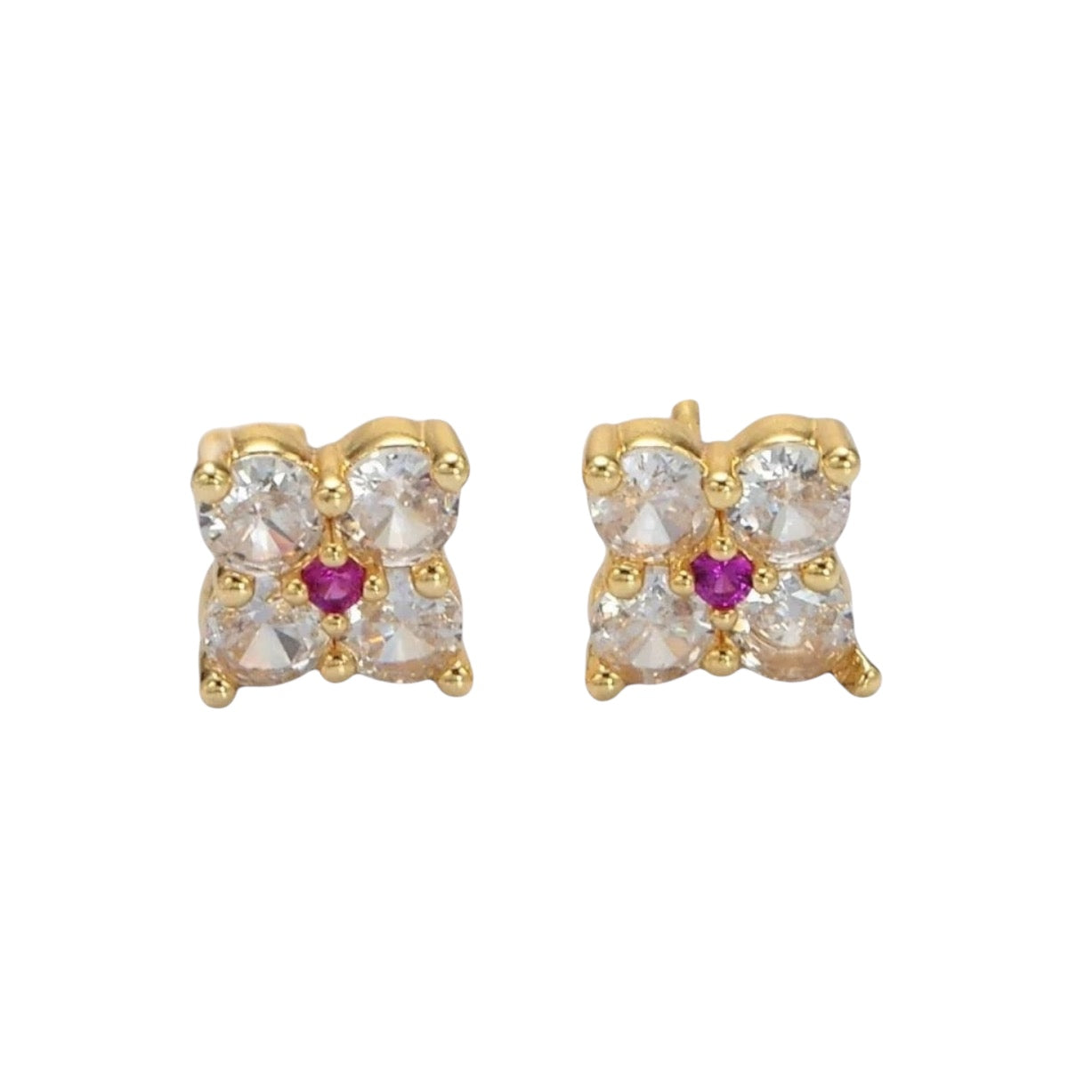 24K Ruby Clover Flower Studs