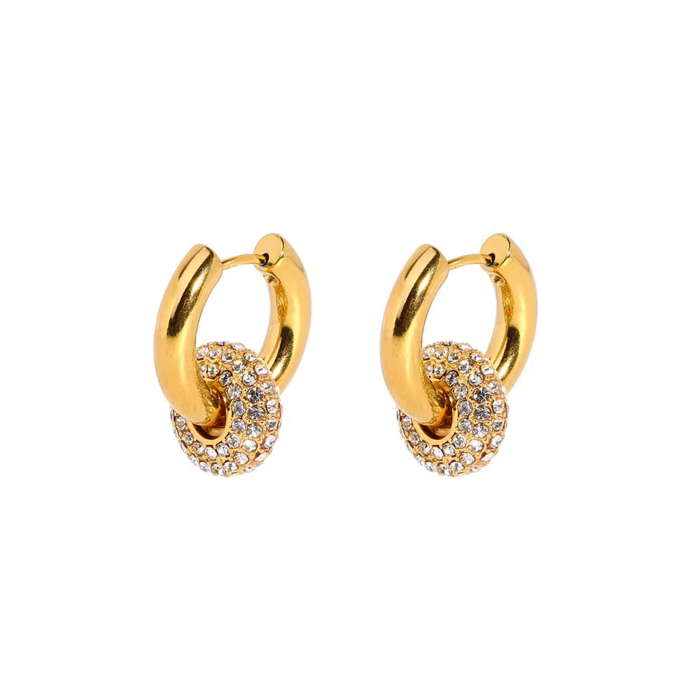 Double Hoop Drops in 18K Gold-Plating or Silver with Cubic Zirconia