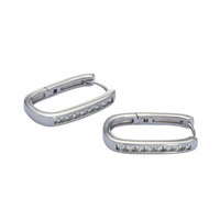 White Gold Fill 22mm Clear CZ Lined Oblong Hoop Earrings