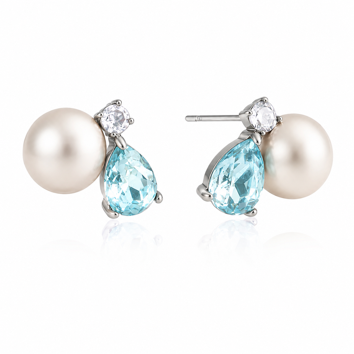 Silver Aquamarine Pearl Studs