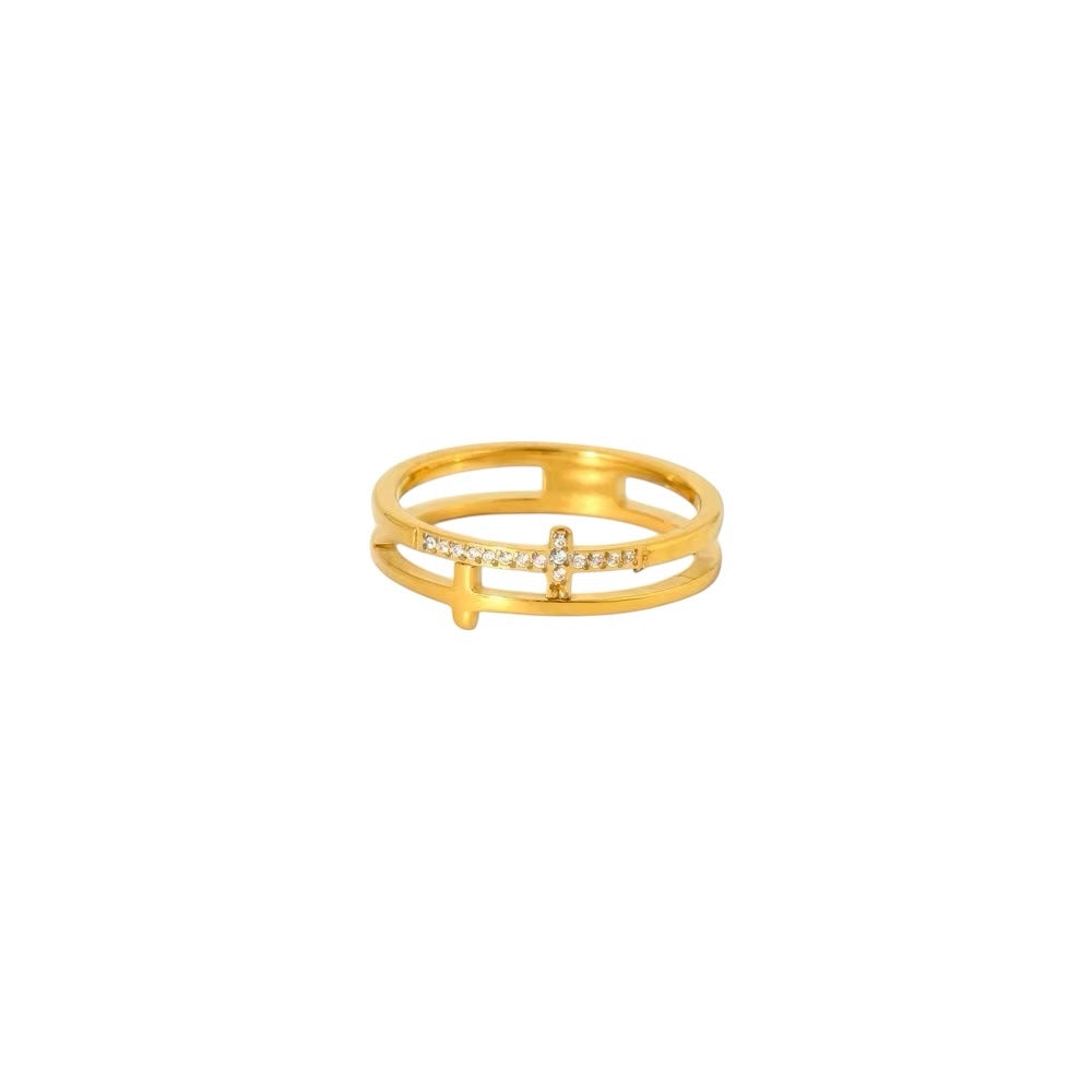 18K Layered Cross Ring
