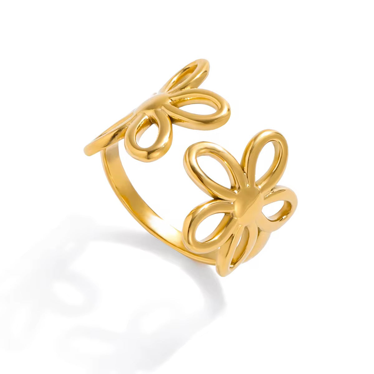 18K Adjustable Two Flower Ring