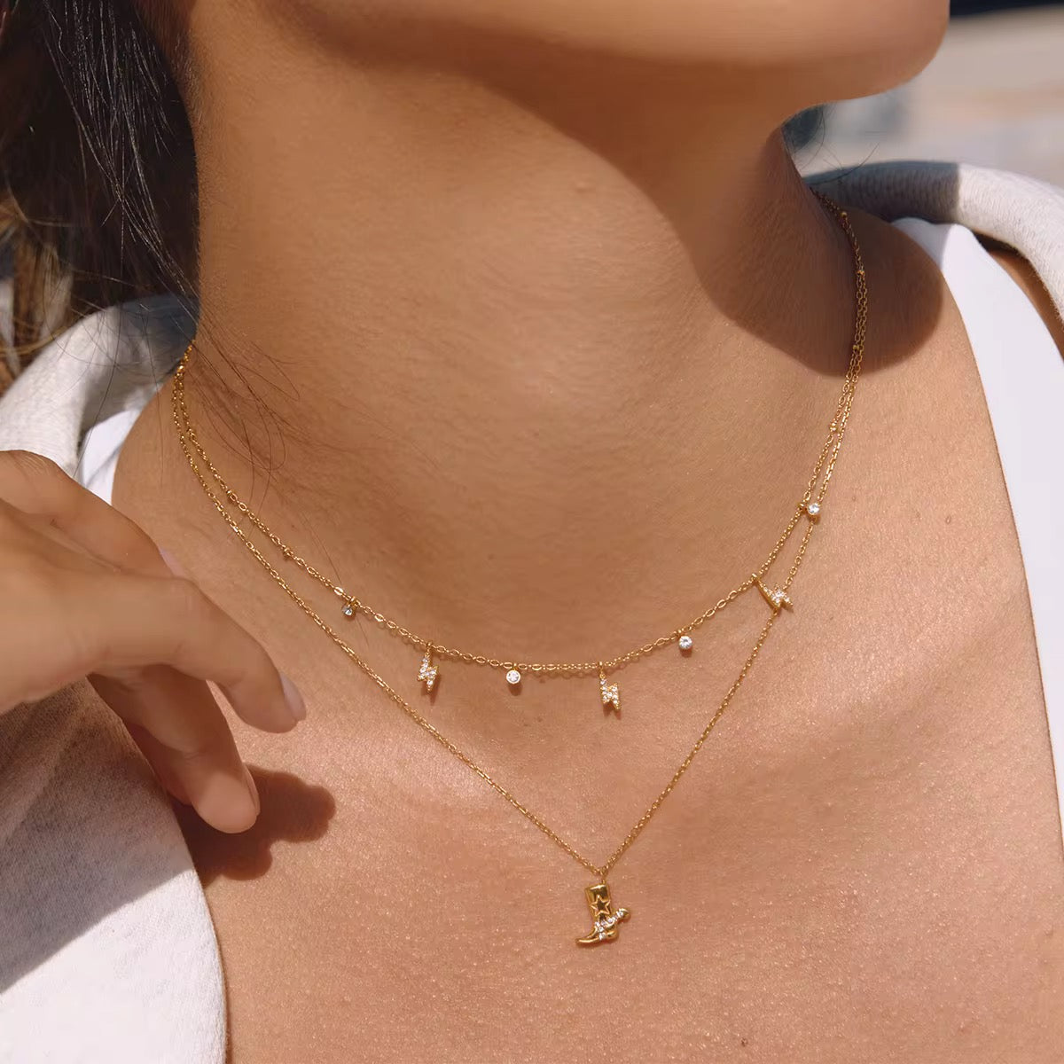 18K Dainty Rodeo Cowboy Boots Necklace