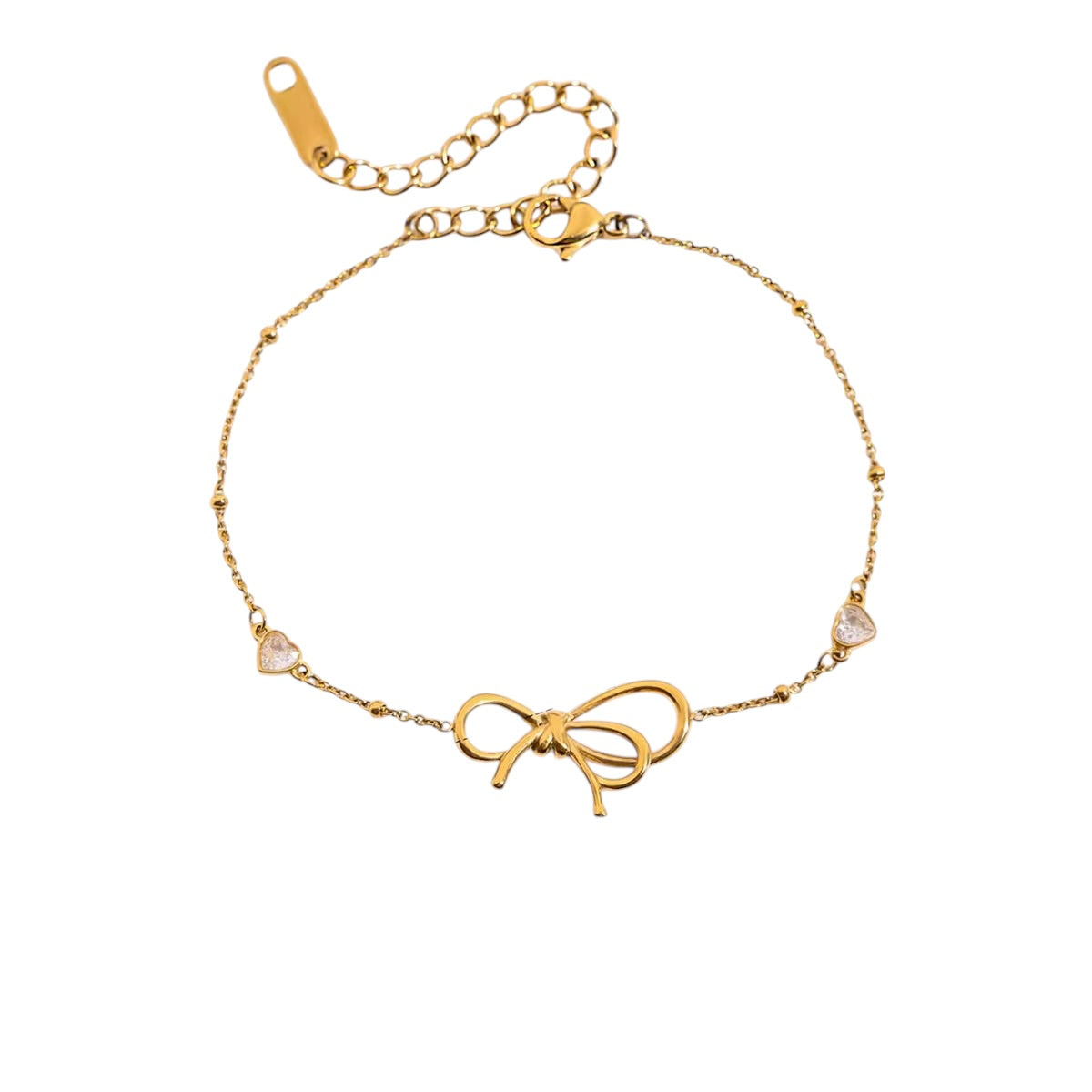 18K Bow Heart CZ Bracelet