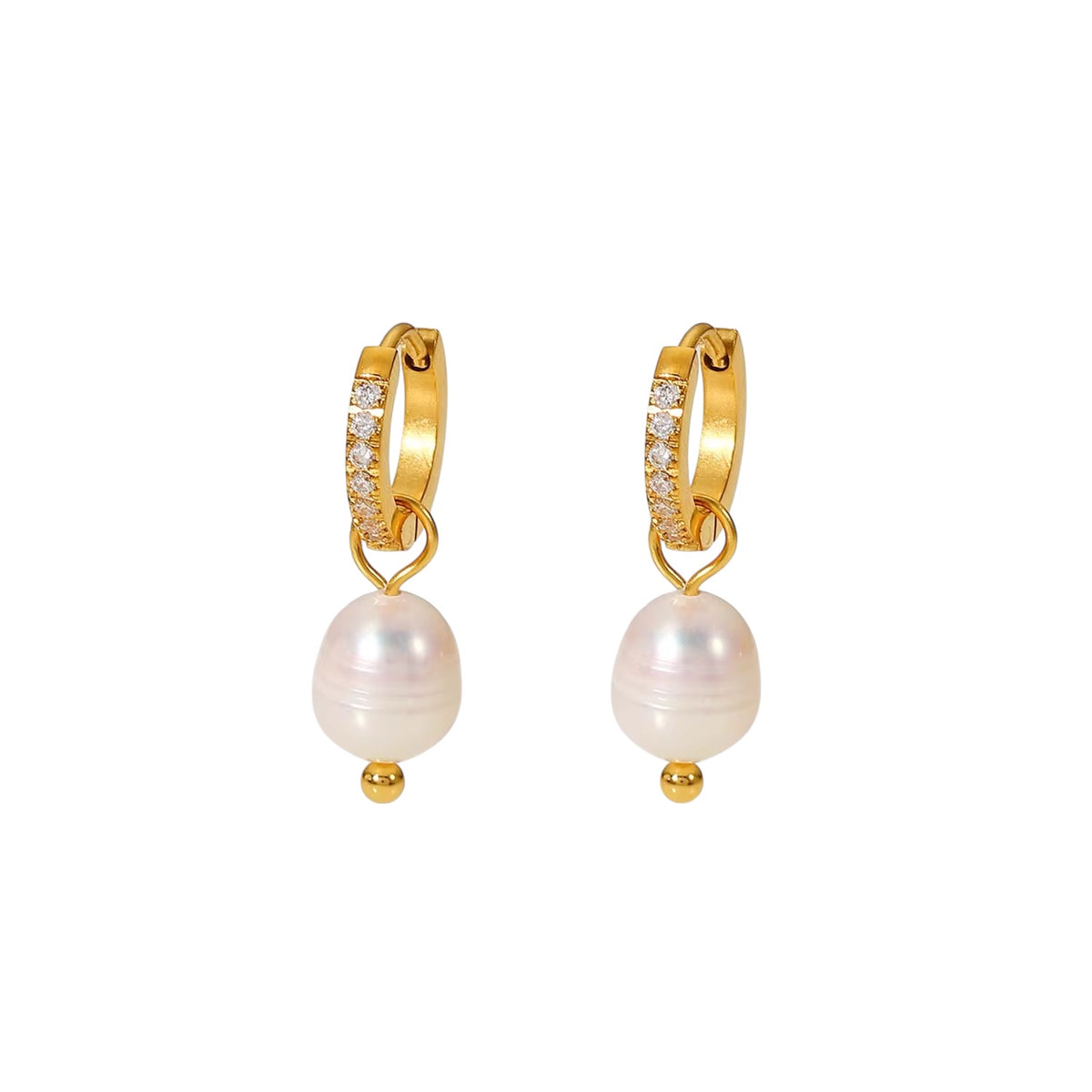 18K Mini Pearl CZ Charm Huggies