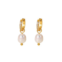 18K Mini Pearl CZ Charm Huggies
