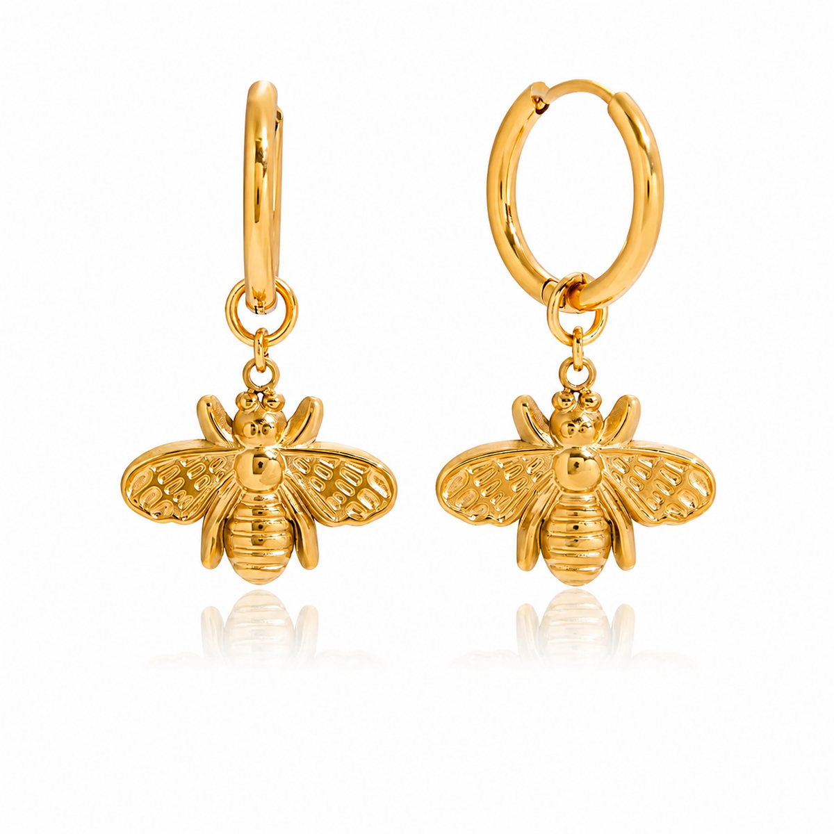 18K Bee Dangle Hoop