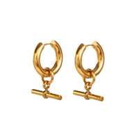 18K T-bar Huggie Hoop Earrings