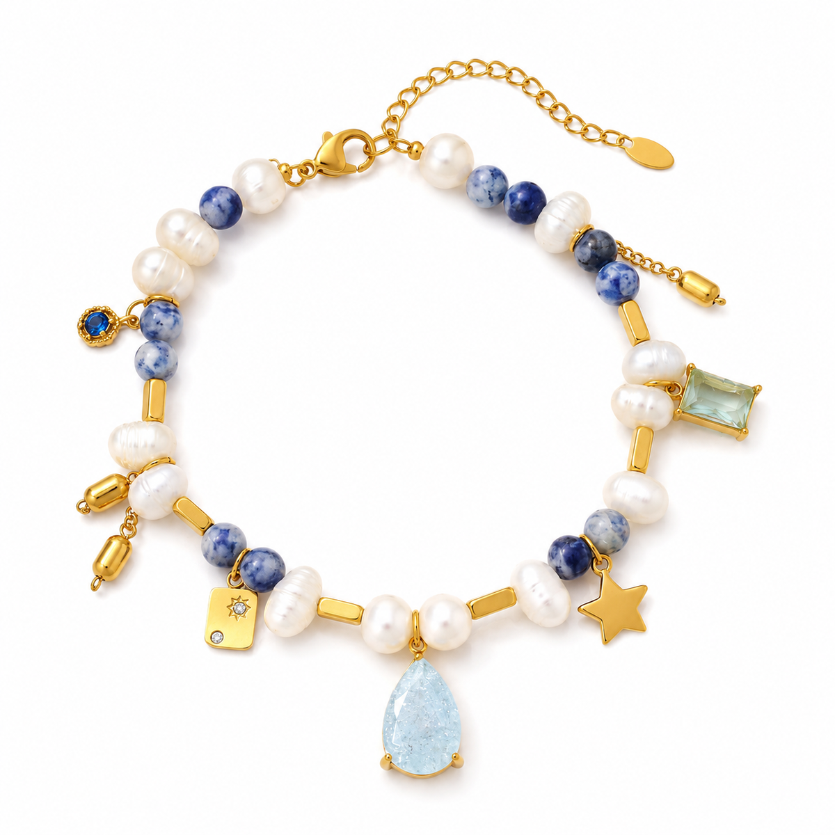 18K Fresh Water Baroque Pearls Aqua Bracelet
