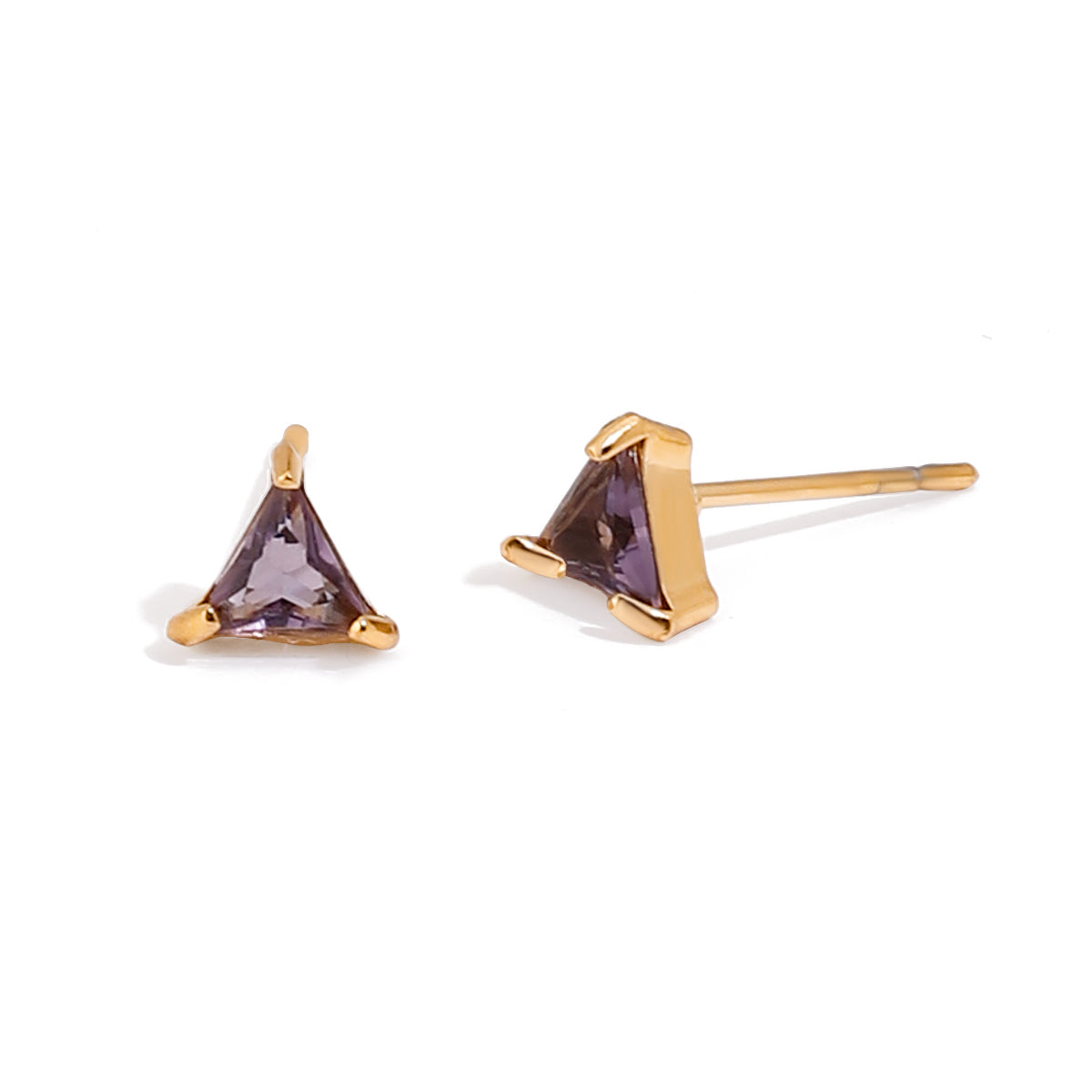 18K Amethyst Triangle Studs