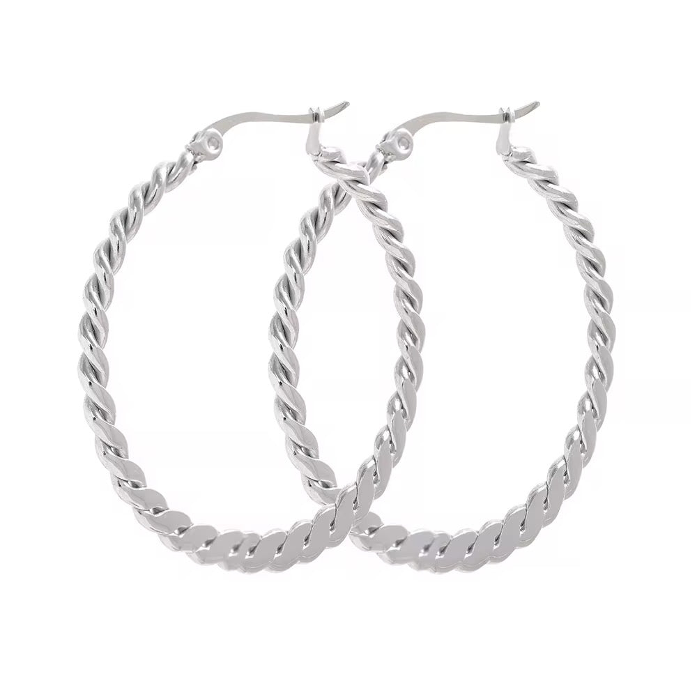 Oversized Silver Twist Hoops