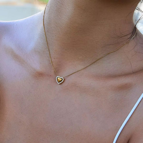18K 3D Heart CZ Lined Necklace