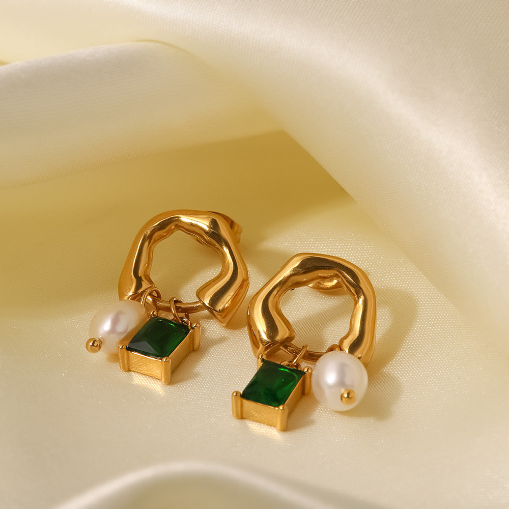 18K French Style Pearl Zircon Stud Earrings