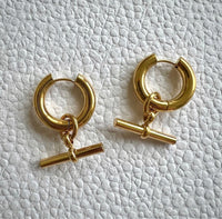 18K T-bar Huggie Hoop Earrings