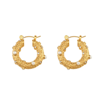 18K Zircon Pearl Texture Hoop Earrings