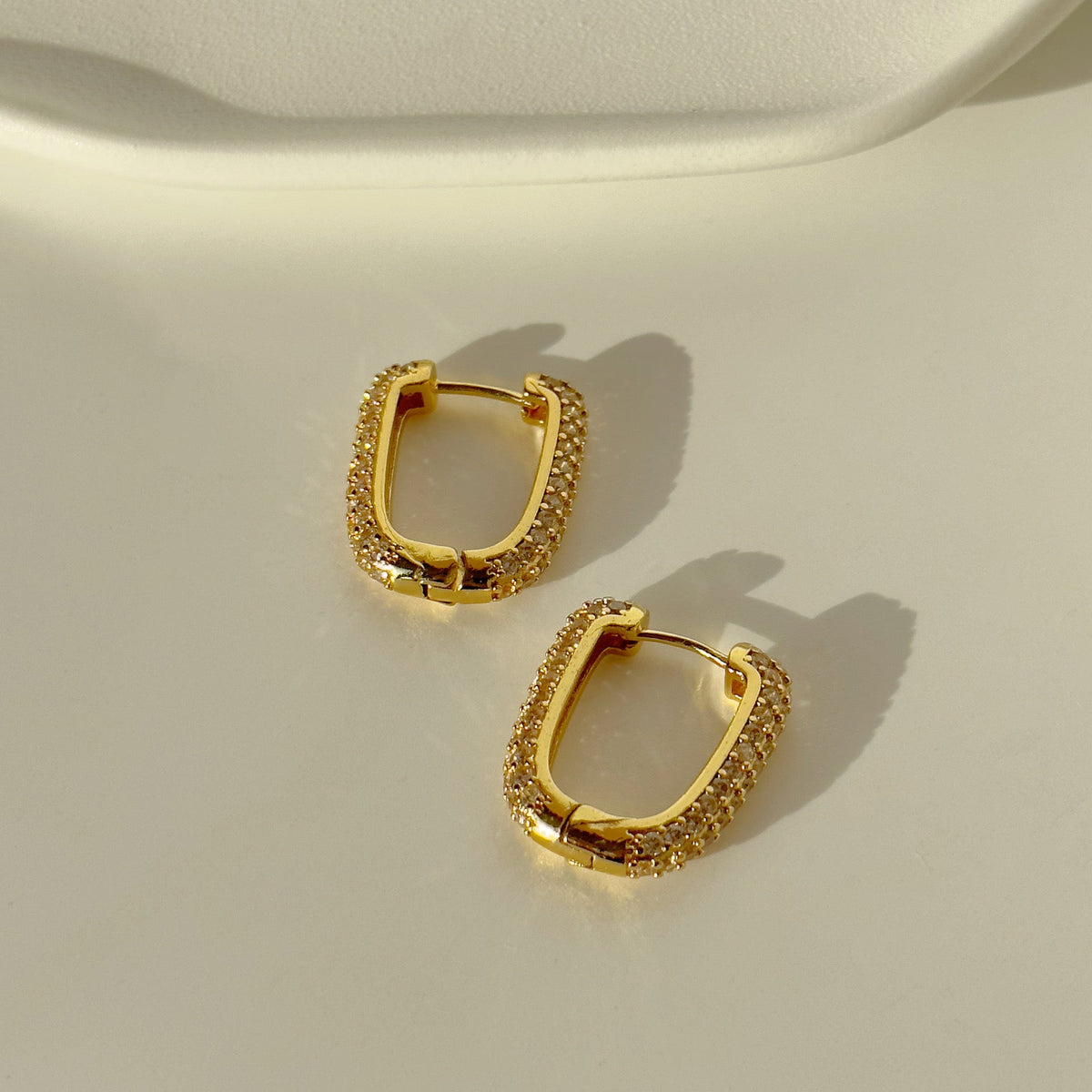 24K CZ U-Shaped Hoop Earrings