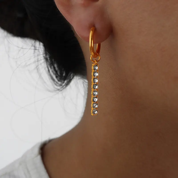 18K Tassel Long Strip CZ Earrings