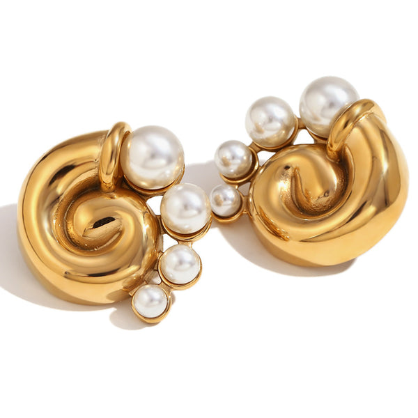 18K Swirl Pearl Statement Studs