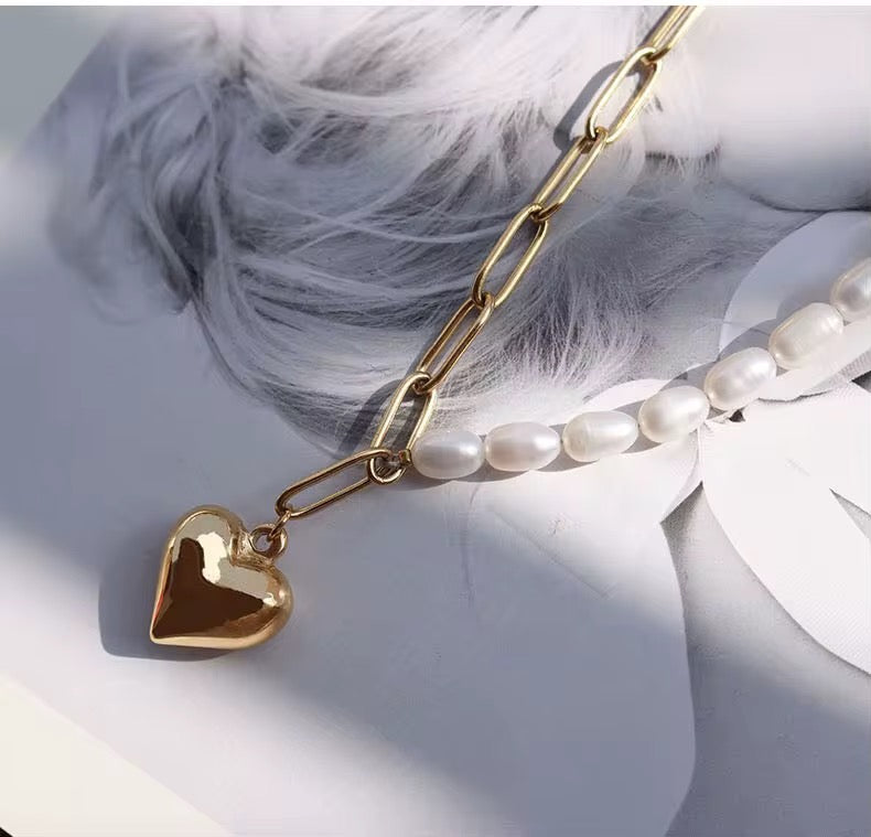 18K Fresh Water Pearl Heart Charm Necklace